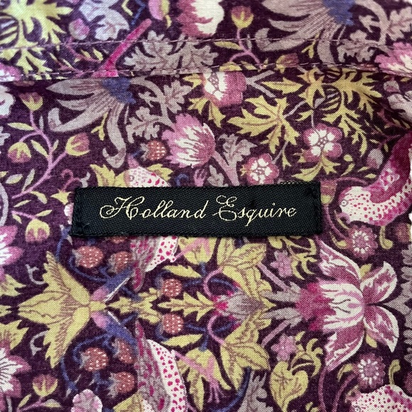 HOLLAND ESQUIRE Sz L Bird and flowers design 100% cotton button down shirt - Picture 10 of 12
